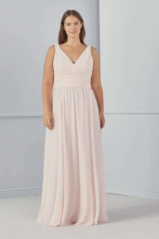 Justine, $270, dress from Collection Bridesmaids by Amsale, Fabric: flat-chiffon
