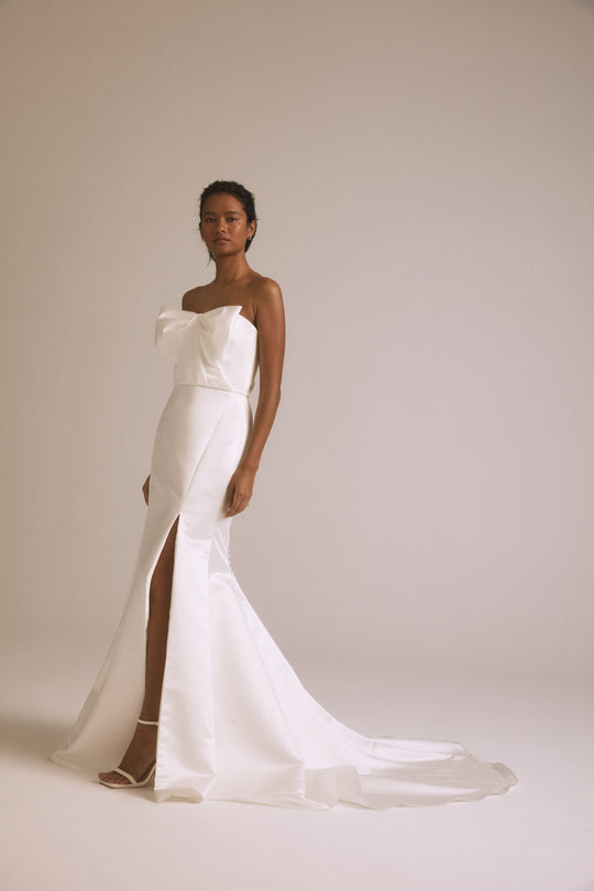Gabrielle, $2,400, dress from Collection Bridal by Nouvelle Amsale, Fabric: duchess-satin
