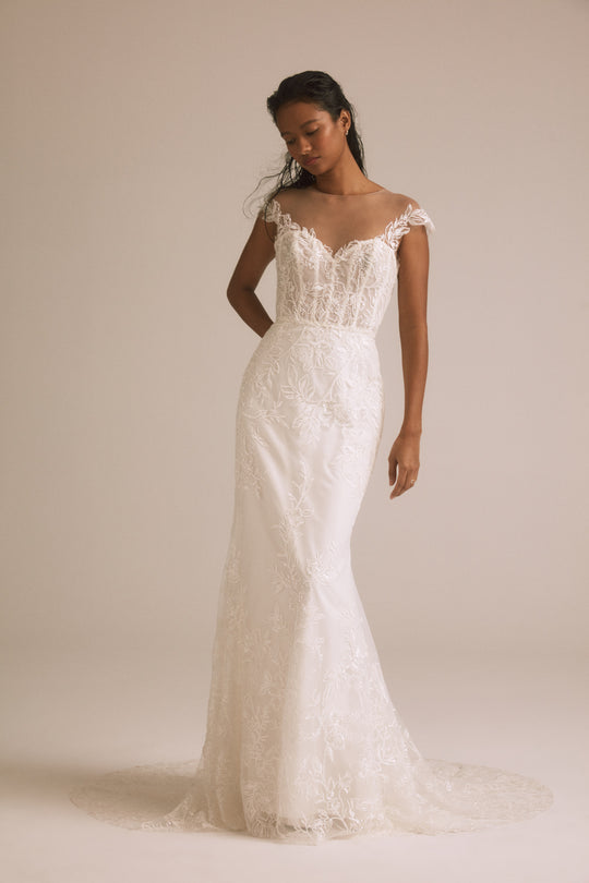 Pasha, $4,400, dress from Collection Bridal by Nouvelle Amsale, Fabric: floral-embellished-illusion-tulle