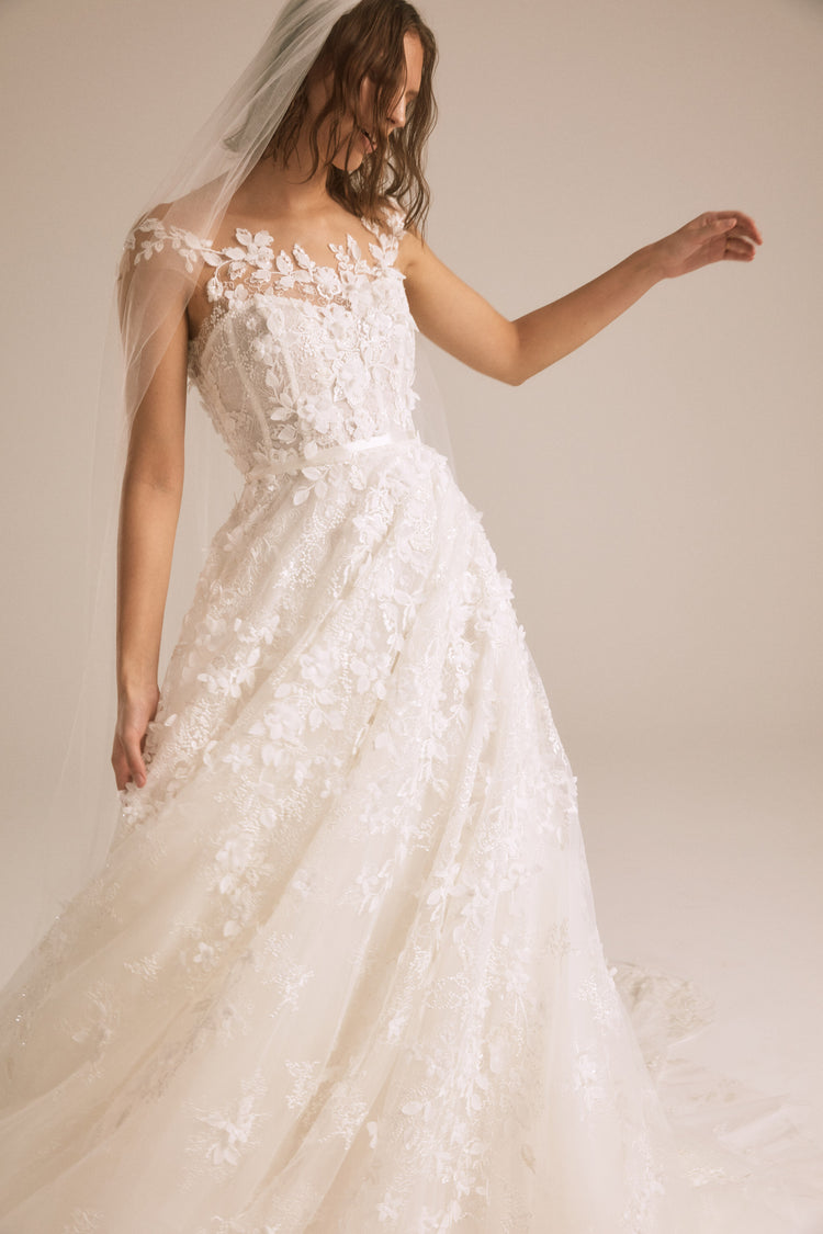 Tamia, dress from Collection Bridal by Nouvelle Amsale, Fabric: floral