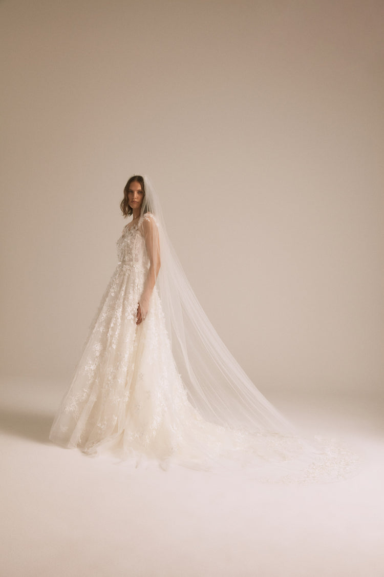 Tamia, dress from Collection Bridal by Nouvelle Amsale, Fabric: floral