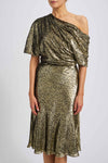 Gold Lamé Draped Cocktail Dress, dress from Collection Evening by Amsale, Fabric: lame-velvet