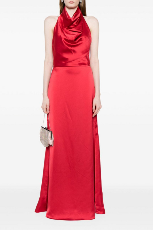 Cowl Neck Halter Gown, $330, dress from Collection Evening by Amsale, Fabric: fluid-satin