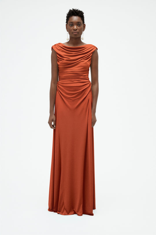 Draped Cowl Jersey Dress, $1,350, dress from Collection Evening by Amsale, Fabric: jersey