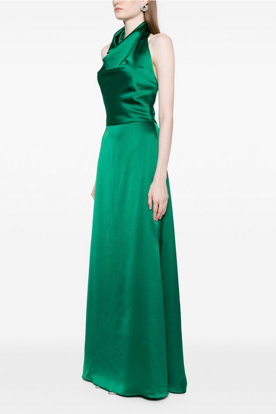 Cowl Neck Halter Gown, $330, dress from Collection Evening by Amsale, Fabric: fluid-satin