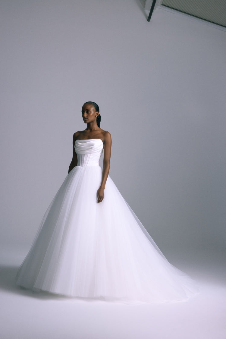 Onyx, dress from Collection Bridal by Amsale, Fabric: satin-back-crepe