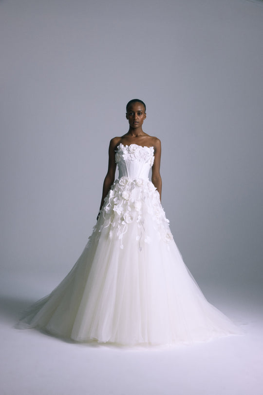 Renata, $9,595, dress from Collection Amsale, Fabric: hand-embroidered-floral