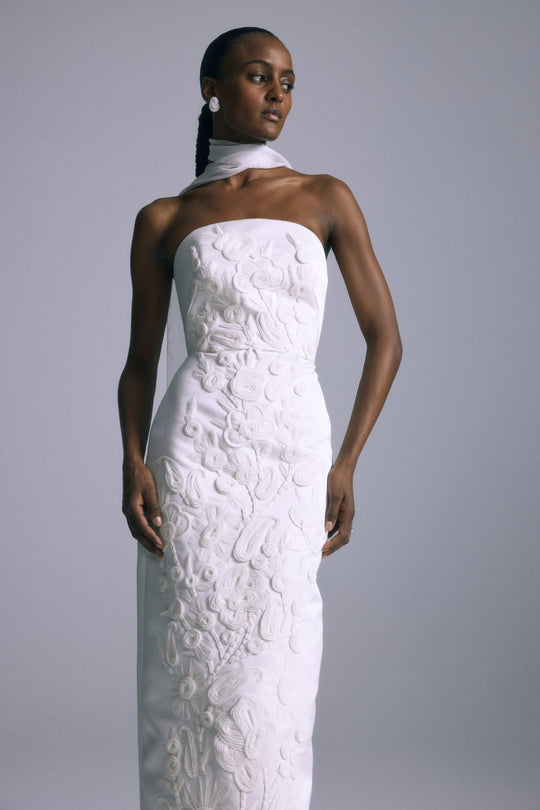 Sorrel, $7,400, dress from Collection Amsale, Fabric: hand-embroidered-double-duchess-satin