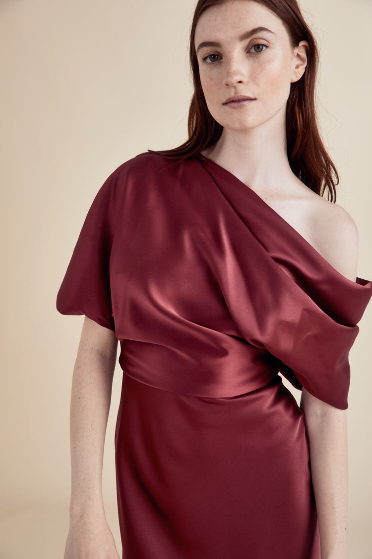 Image number 0: P391S - Draped Bodice Dress - Amethyst, view 1