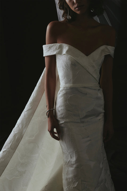 Martine, $5,795, dress from Collection Bridal by Amsale, Fabric: jacquard