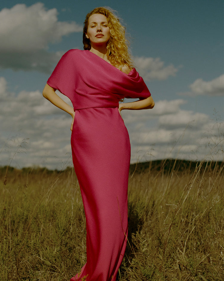 Hammered Satin Off-the-Shoulder Dress, dress from Collection Evening by Amsale, Fabric: hammered-satin