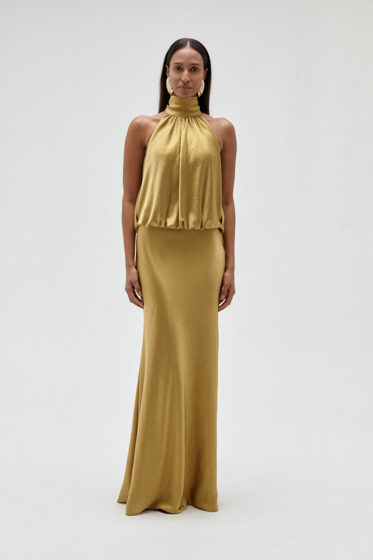 Image number 2: Satin Halter Gown, front view