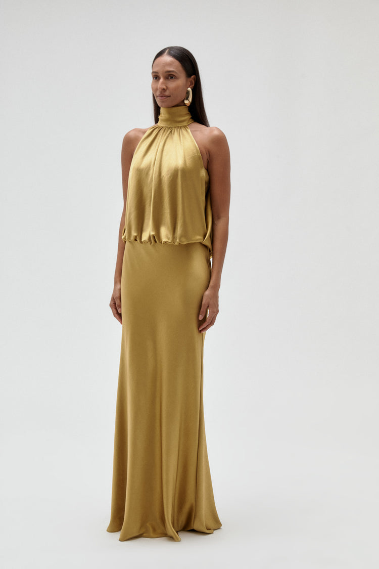 Image number 3: Satin Halter Gown, side view