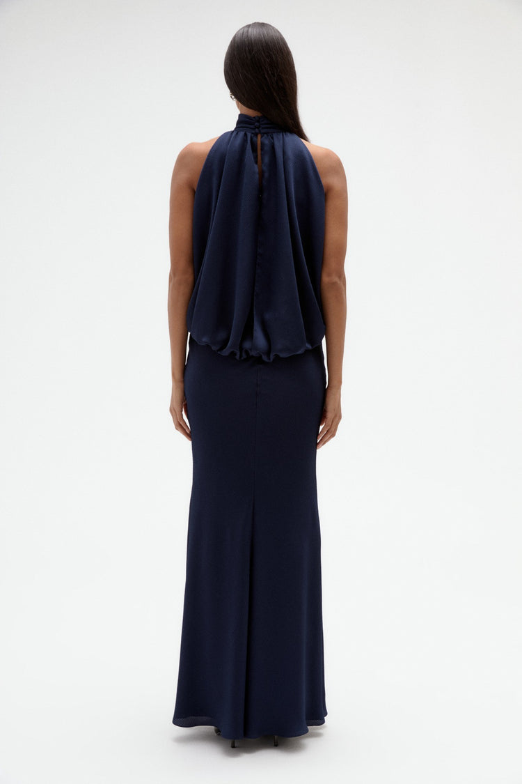 Image number 4: Hammered Satin Halter Gown, back view