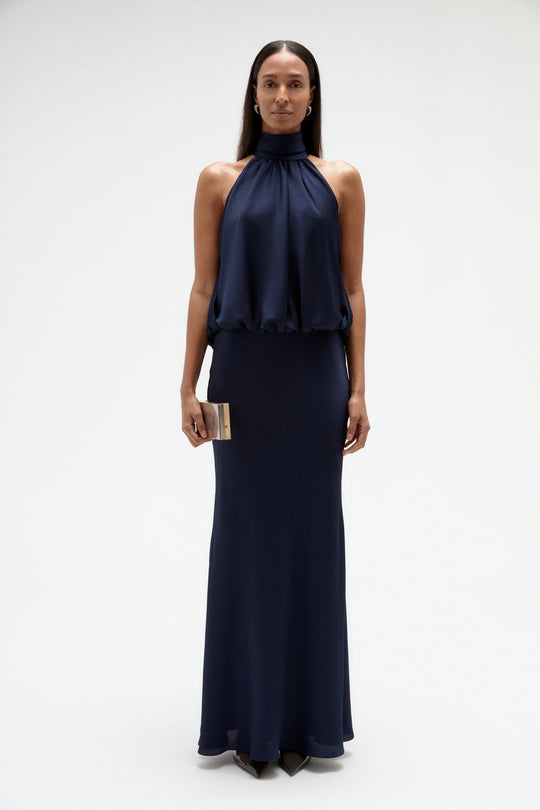 Hammered Satin Halter Gown