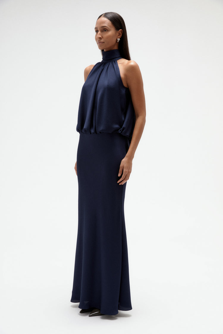 Image number 3: Hammered Satin Halter Gown, side view