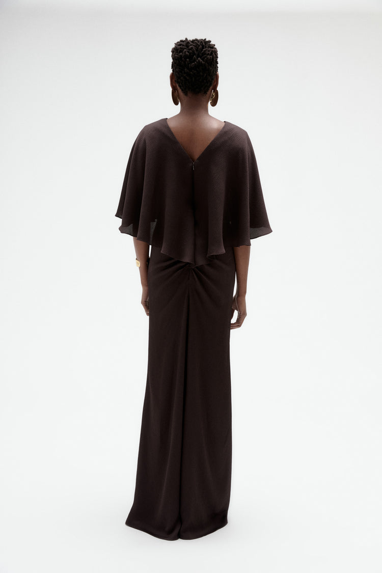Image number 3: Hammered Satin Capelet Gown, back view