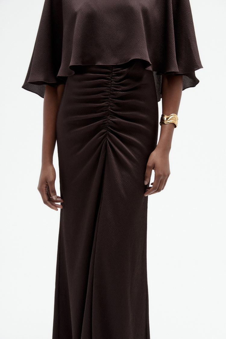 Image number 5: Hammered Satin Capelet Gown, detail view