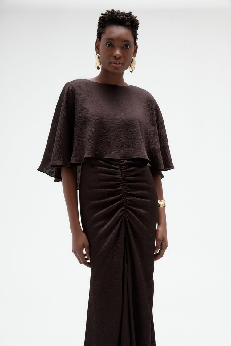 Image number 1: Hammered Satin Capelet Gown, detail view