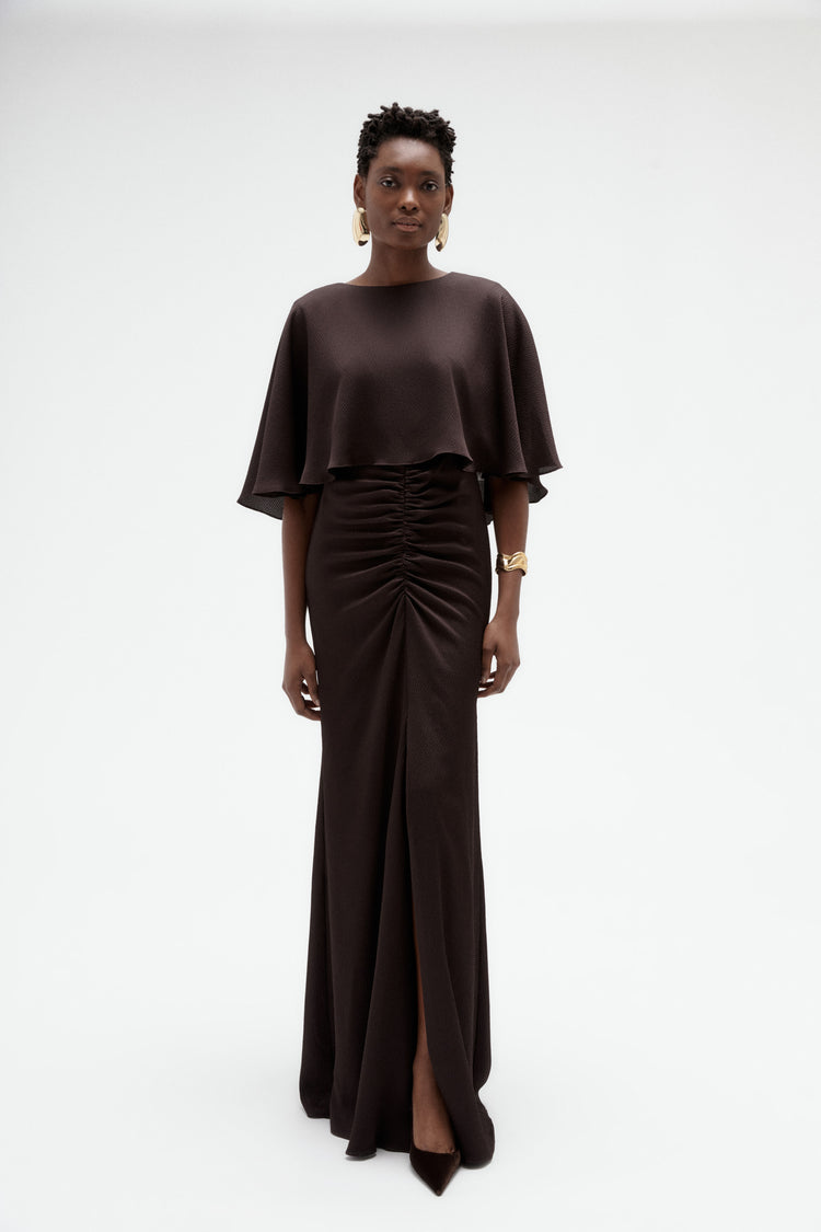Image number 2: Hammered Satin Capelet Gown, front view