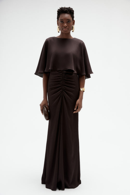Hammered Satin Capelet Gown