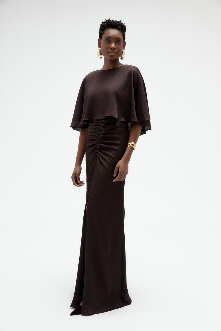 Image number 4: Hammered Satin Capelet Gown, side view