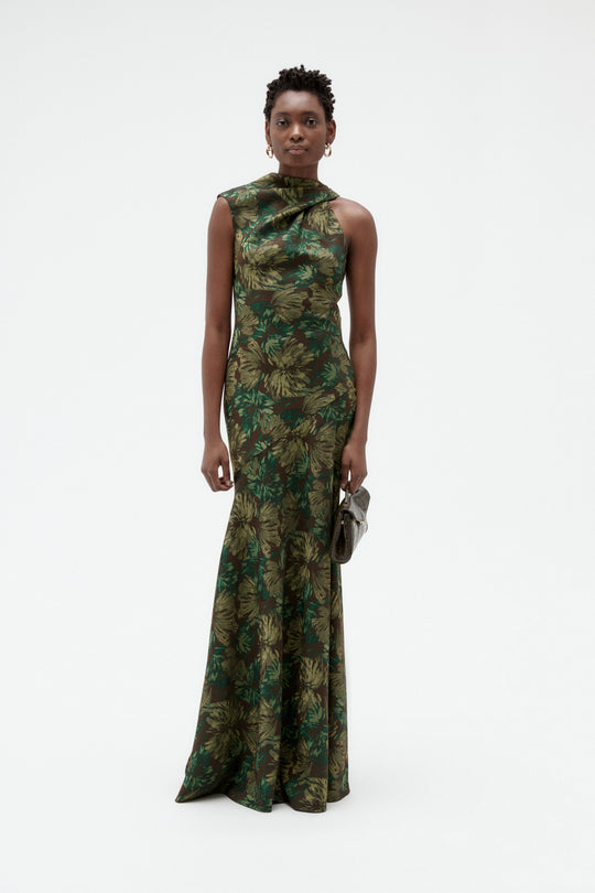 Floral Jacquard Twist Gown