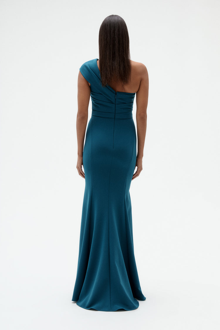 Image number 3: Italian Stretch Crepe One Shoulder Gown, back view