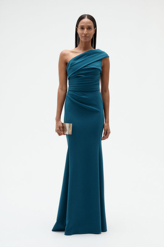 Italian Stretch Crepe One Shoulder Gown, $1,250, dress from Collection Evening by Amsale