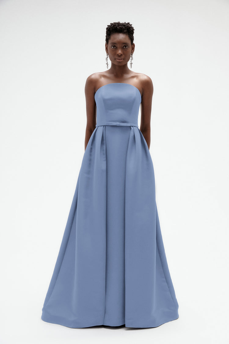 Image number 0: Faille Overskirt Gown in Dusk, front view