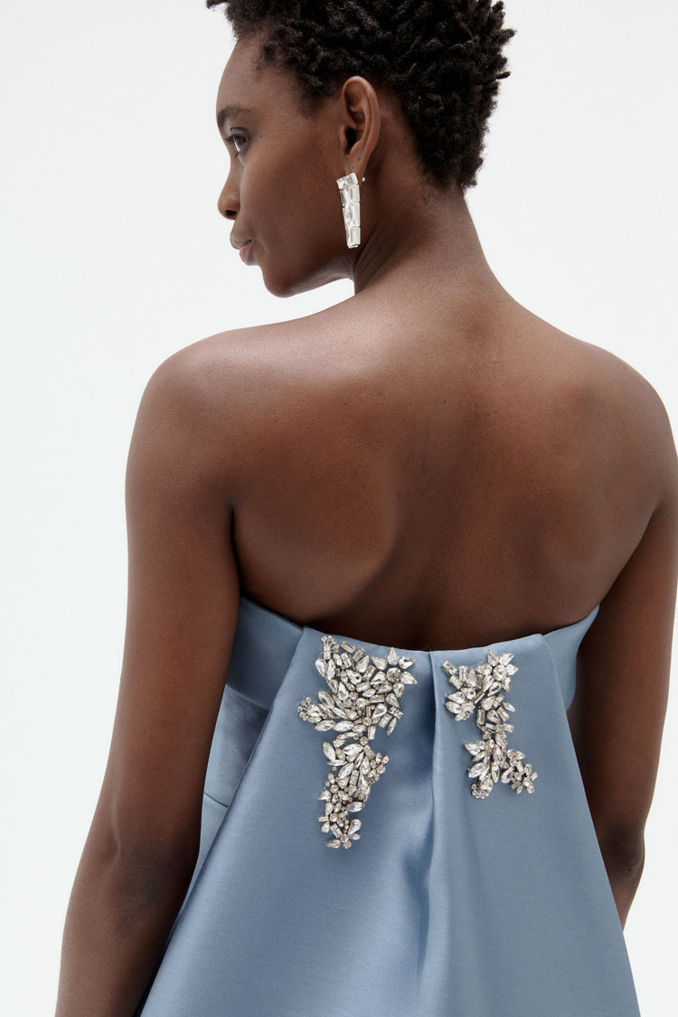 Image number 1: Embellished Column Mikado Gown in Slate, back view