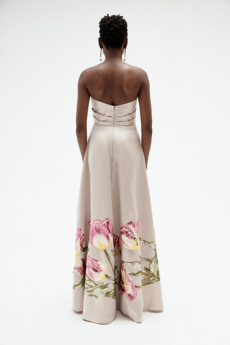Image number 3: Sequin Tulip Mikado Ballgown in Champagne, back view