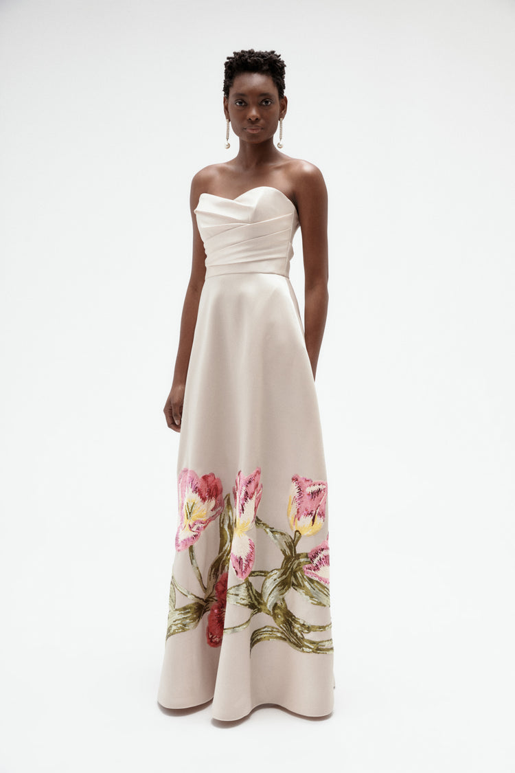Image number 4: Sequin Tulip Mikado Ballgown in Champagne, side view