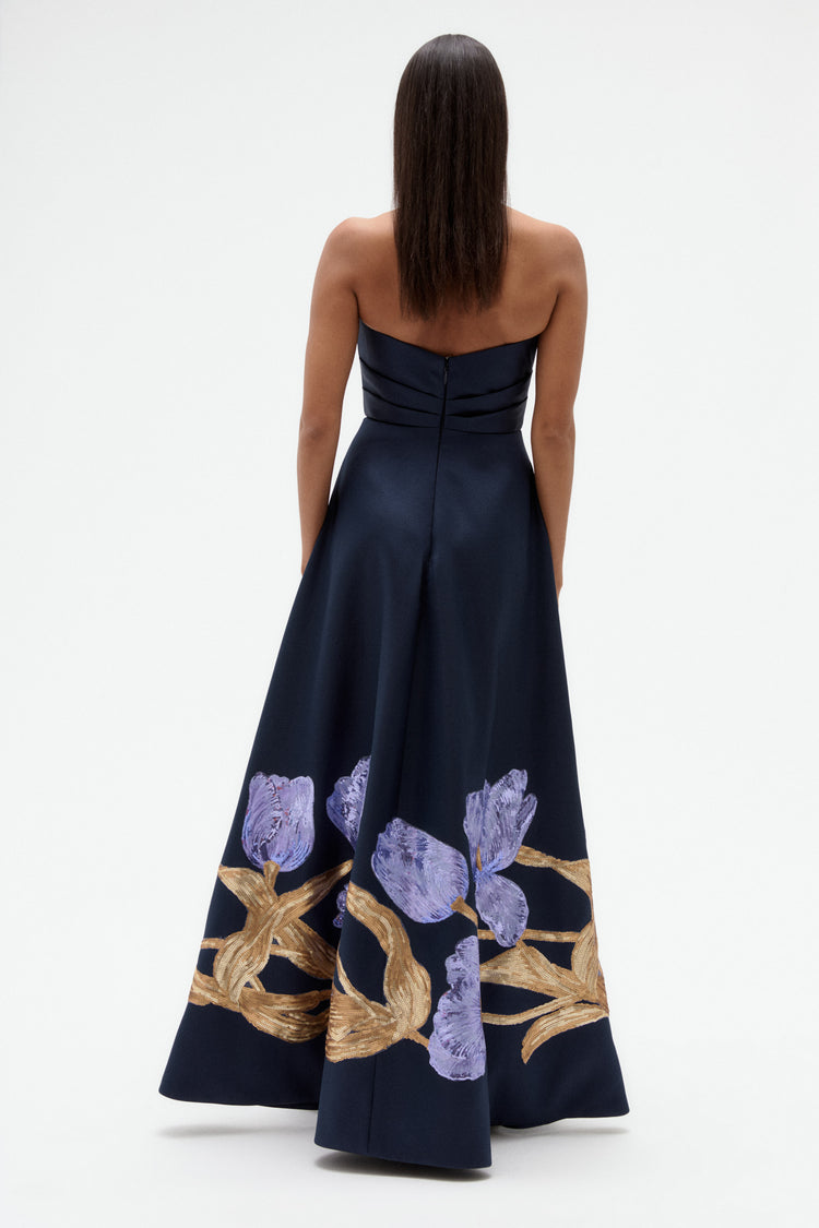 Image number 9: Sequin Tulip Mikado Ballgown in Navy, back view