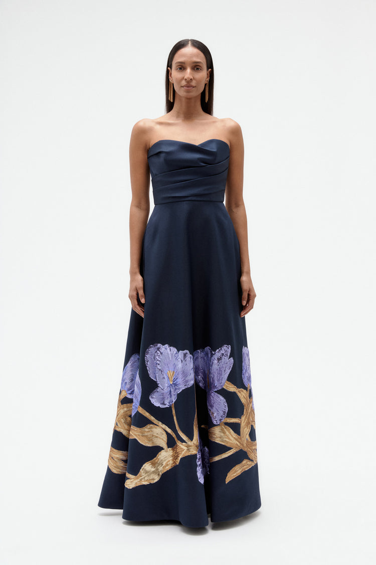 Image number 8: Sequin Tulip Mikado Ballgown in Navy, front view