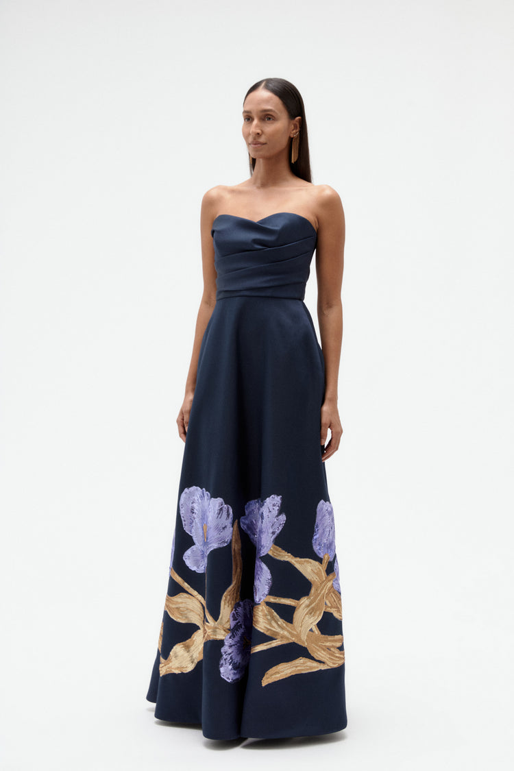 Image number 10: Sequin Tulip Mikado Ballgown in Navy, side view