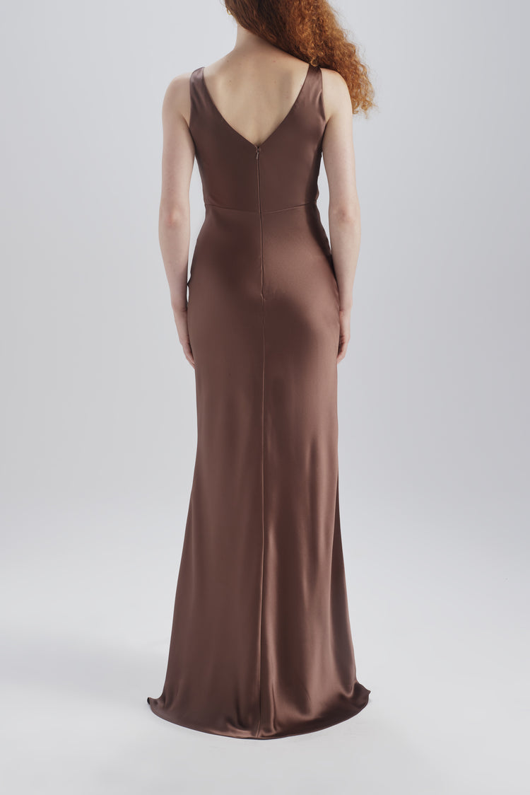 amsale champagne dress Fluid Satin Draped Gown Champagne / 00