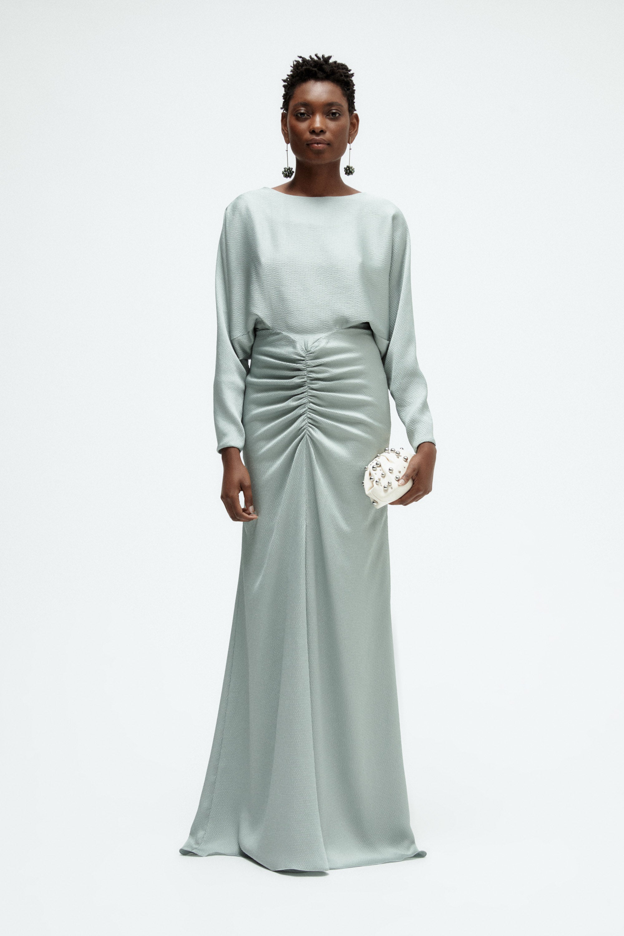 paige dolman sleeve satin dress Paige Dolman Sleeve Satin Dress In Champagne