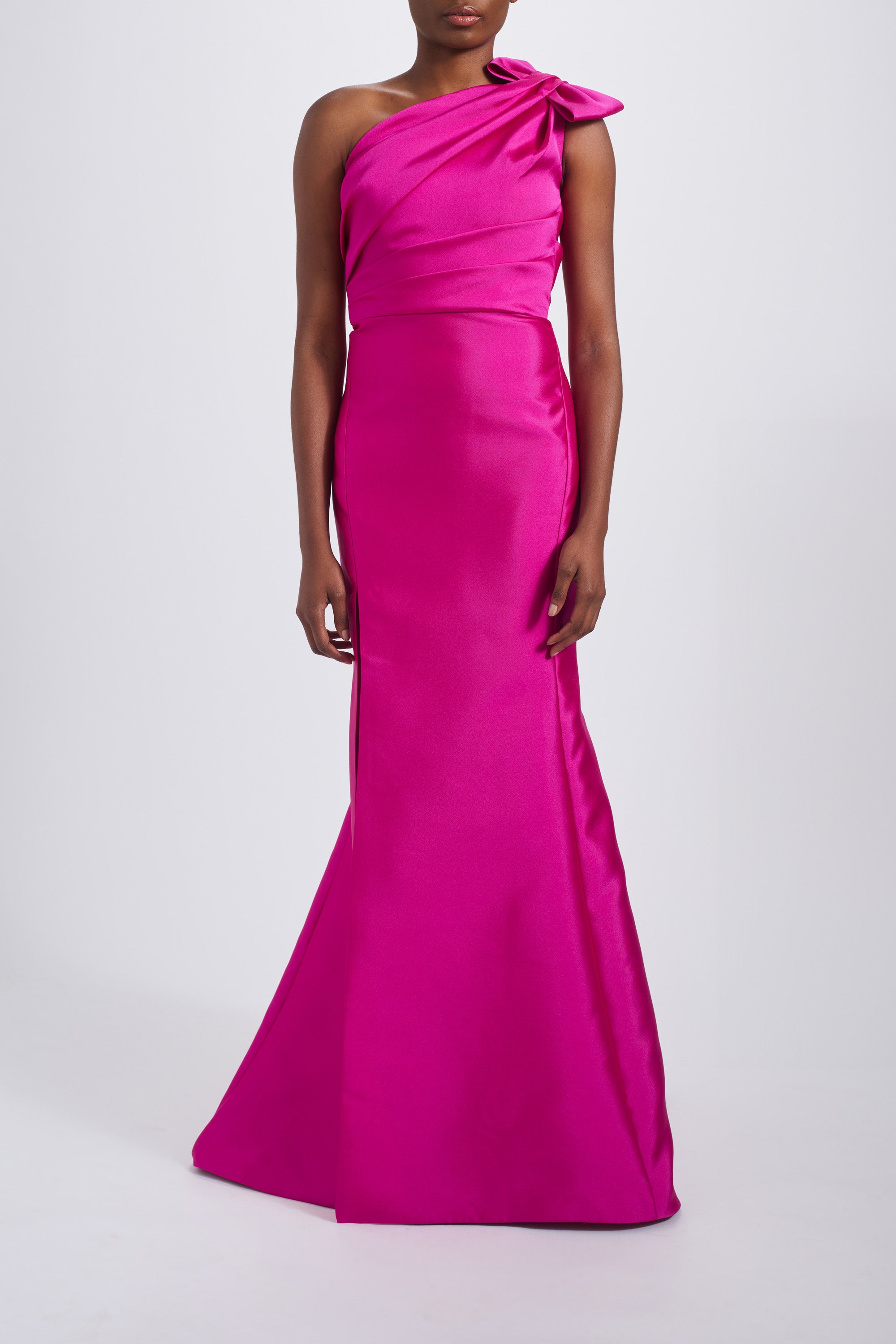 AMSALE Mikado Draped Bodice Gown Fuchsia / 18