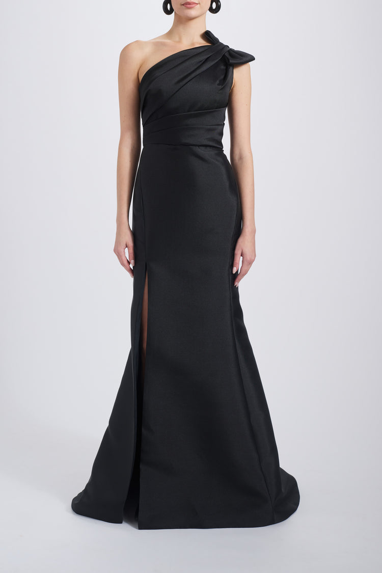 Image number 9: Mikado Draped Bodice Gown in Black, front view