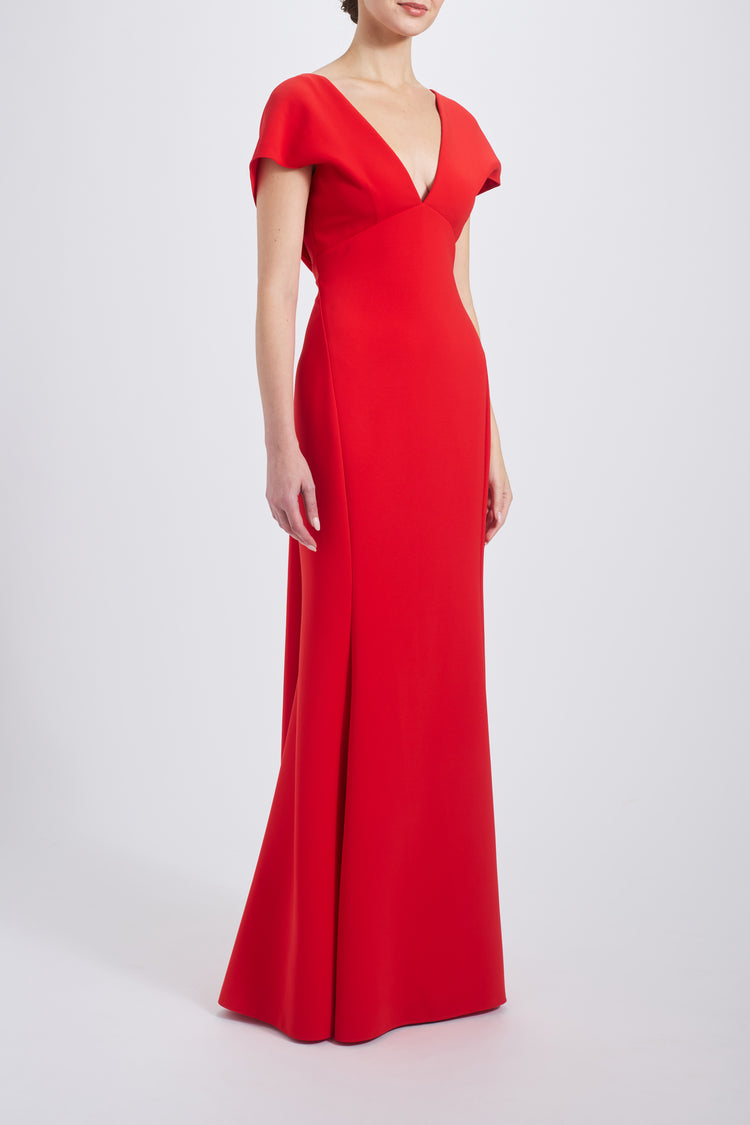 italian wedding guest dress Italian Stretch Crepe V-neck Gown Persimmon / 6