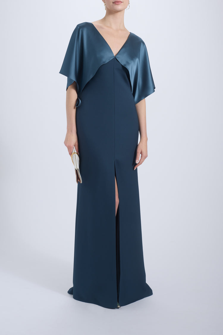 Cape Fluid Satin Gown, dress from Collection Evening by Amsale, Fabric: fluid-satin