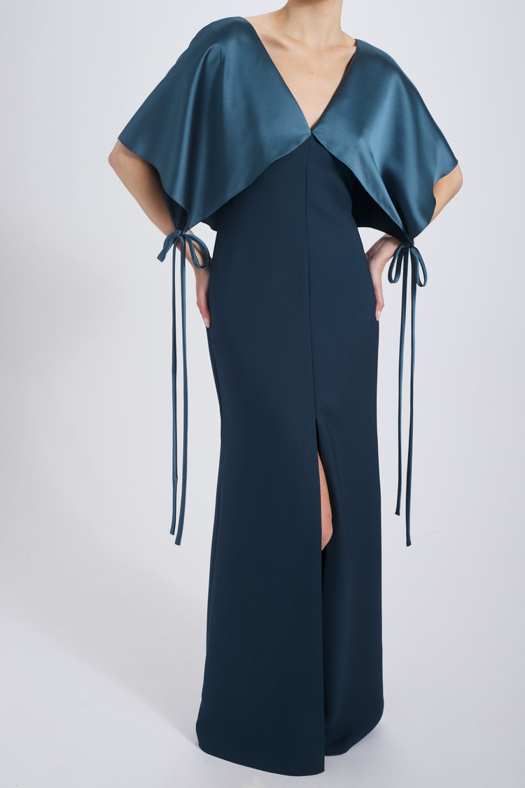 Cape Fluid Satin Gown, dress from Collection Evening by Amsale, Fabric: fluid-satin