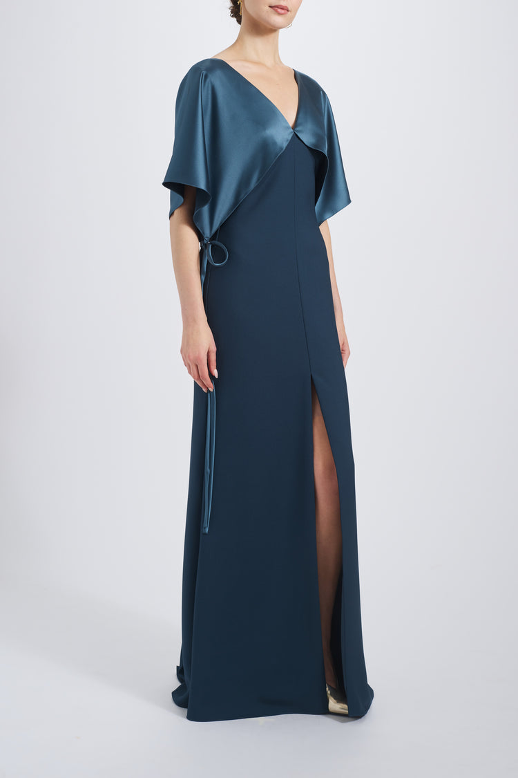 Cape Fluid Satin Gown, dress from Collection Evening by Amsale, Fabric: fluid-satin