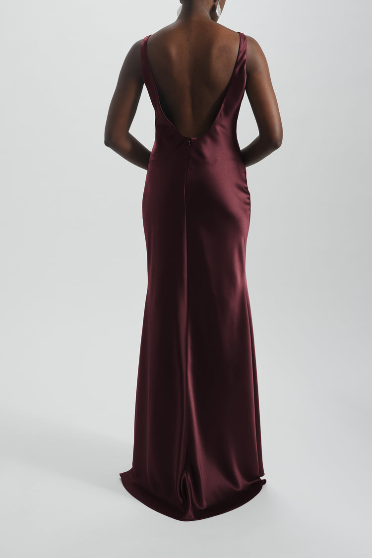 Image number 2: Bias Cut Cowl Neck Dress in Ruby, back view