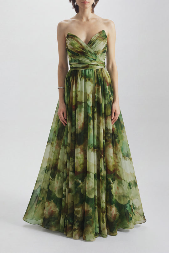 Printed Strapless Dress, $1,625, dress from Collection Evening by Amsale