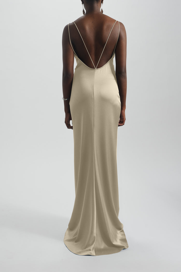 Image number 6: Spaghetti Strap Low Back Dress in Gold, back view
