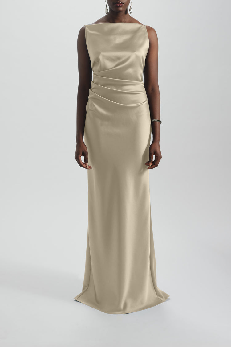 Image number 5: Spaghetti Strap Low Back Dress in Gold, front view