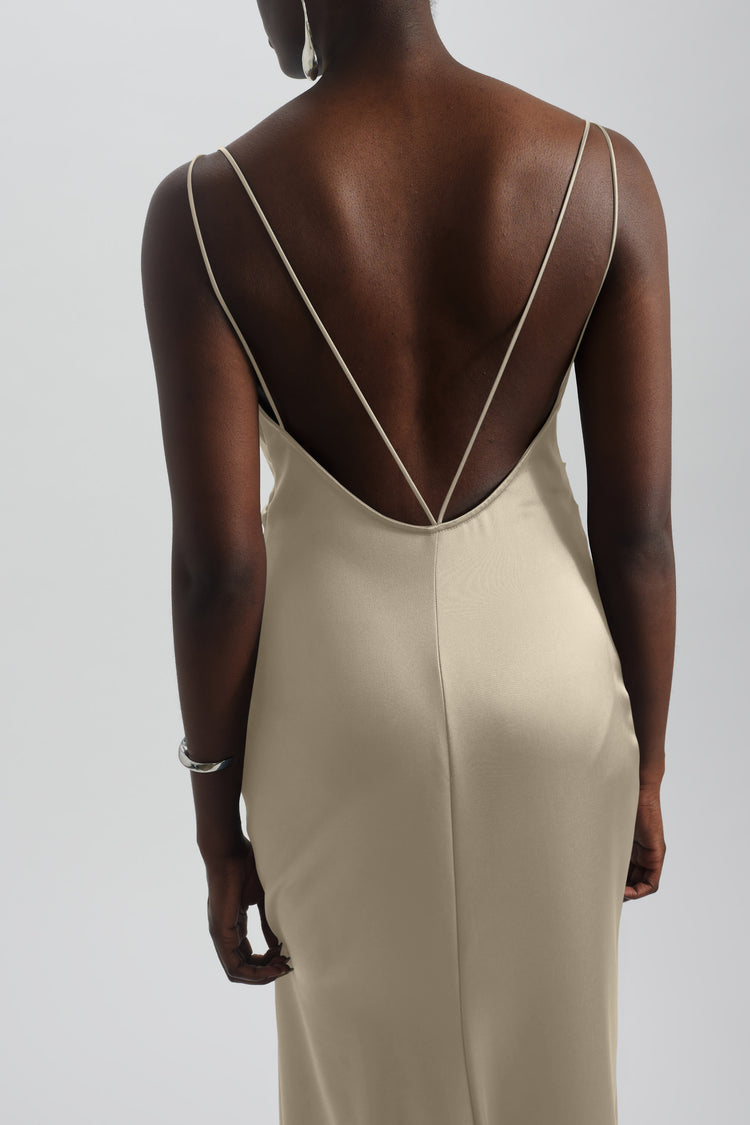 Image number 9: Spaghetti Strap Low Back Dress in Gold, back view