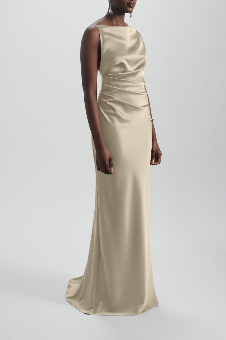 Image number 7: Spaghetti Strap Low Back Dress in Gold, back view